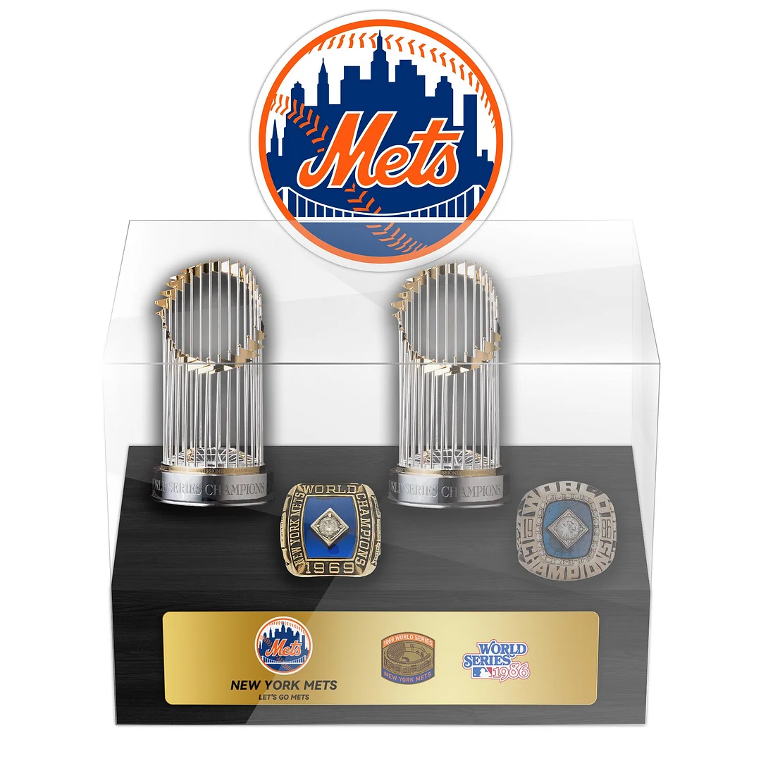New York Mets MLB World Series Championship Trophy And Ring Display Case
