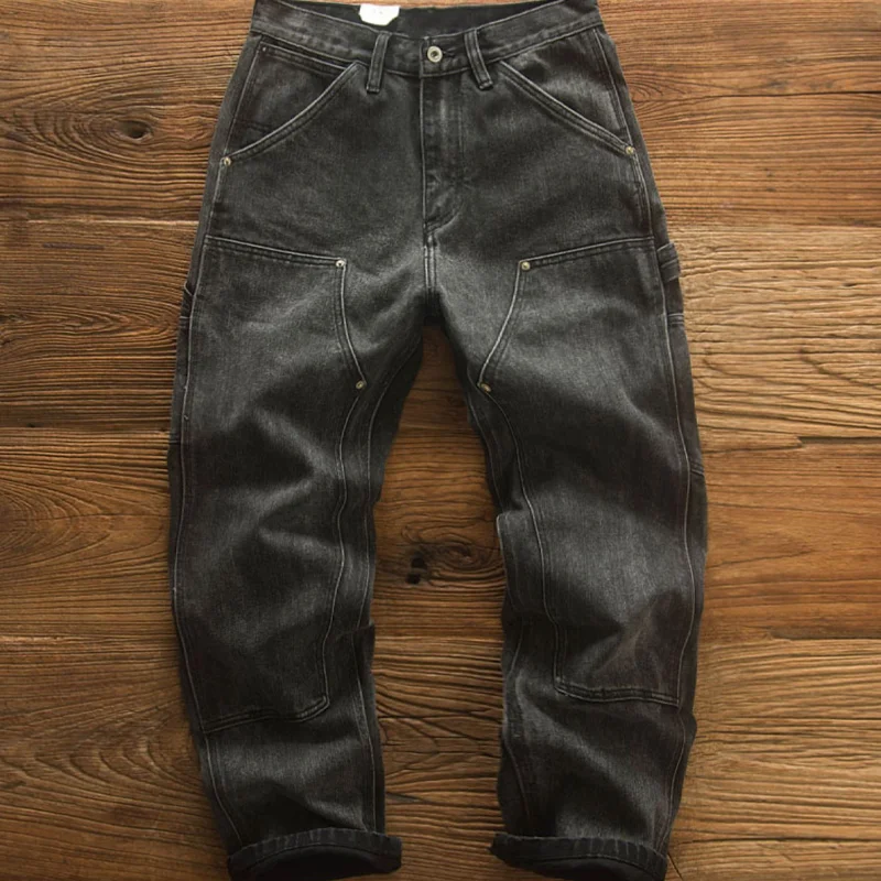 Vintage Workwear Canvas Wear-Resistant Heavyweight Black Jeans