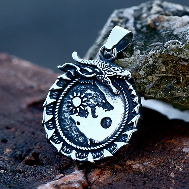 Viking Tai Chi Dragon Stainless Steel Necklace