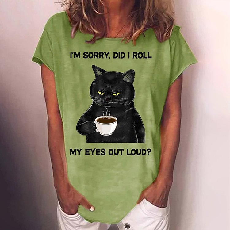 Comstylish Cat Print Crew Neck Casual T-Shirt