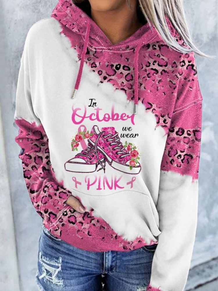 In October We Wear Pink Shoes Flowers Print Hoodie