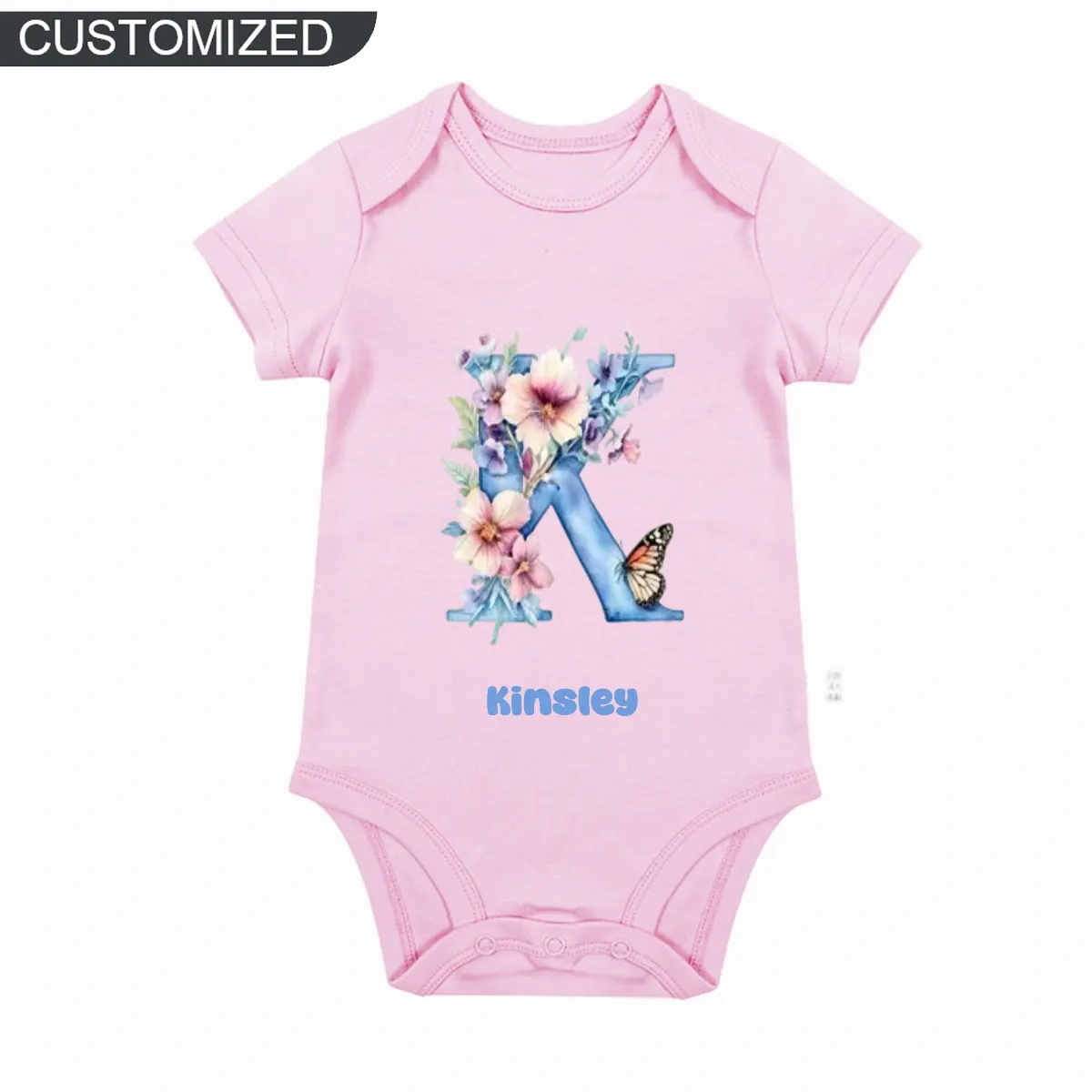 【0M-24M】Customized Butterfly&Flower Letter Baby Bodysuit