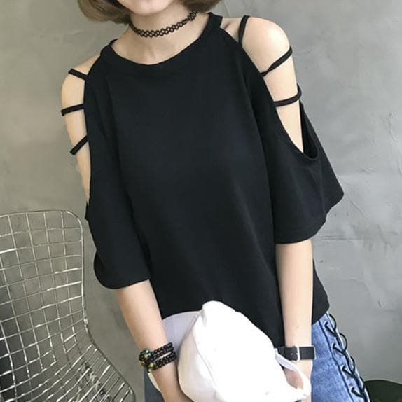White/Black Elegant Loose Strapless T-Shirt SP1710322