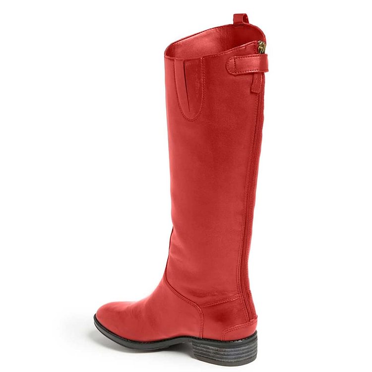 Red Shiny Vegan Boots Fashion Comfy Flat Boots with Side Pull Tab |FSJ Shoes