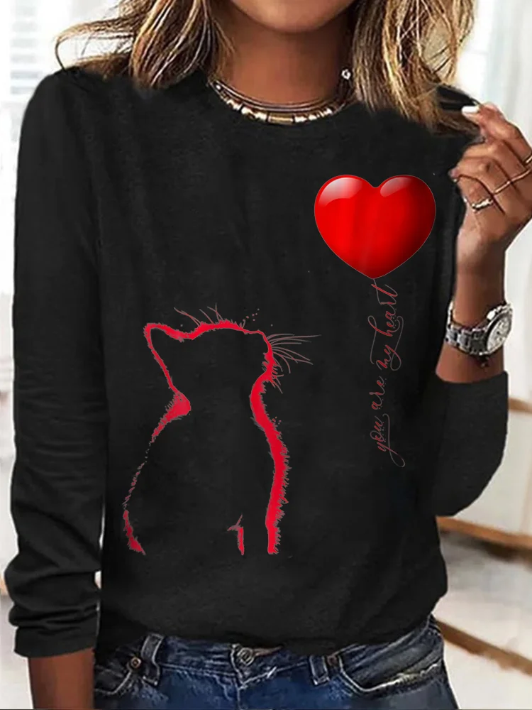 You Are My Heart Cat Casual Long Sleeve T-Shirt