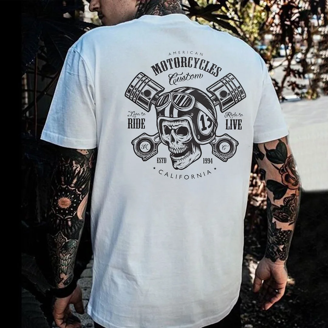 Modern Motorcycles Ride to Live White Print T-shirt
