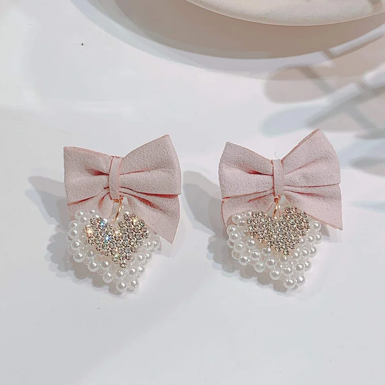 Sweet Pastel Pink Bow Love Hearts Earrings SS1925