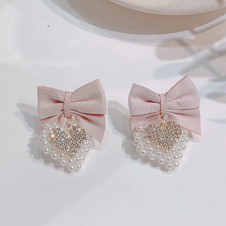 Sweet Pastel Pink Bow Love Hearts Earrings SS1925