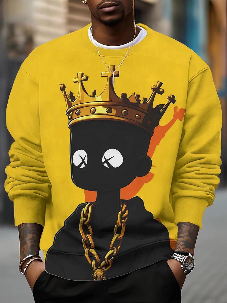 Men's Crown Black King Graphic Print Casual Sweatshirt