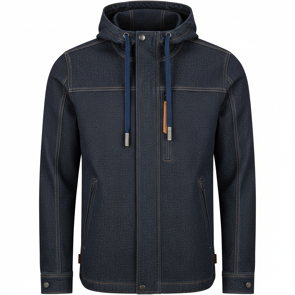 thesupersurf Dark Blue Denim Hooded Jacket with Adjustable Drawstrings
