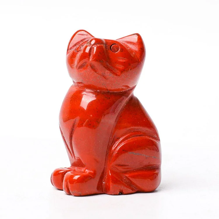 1.5" Red Jasper Cat Figurine Crystal Carvings  Animal Bulk
