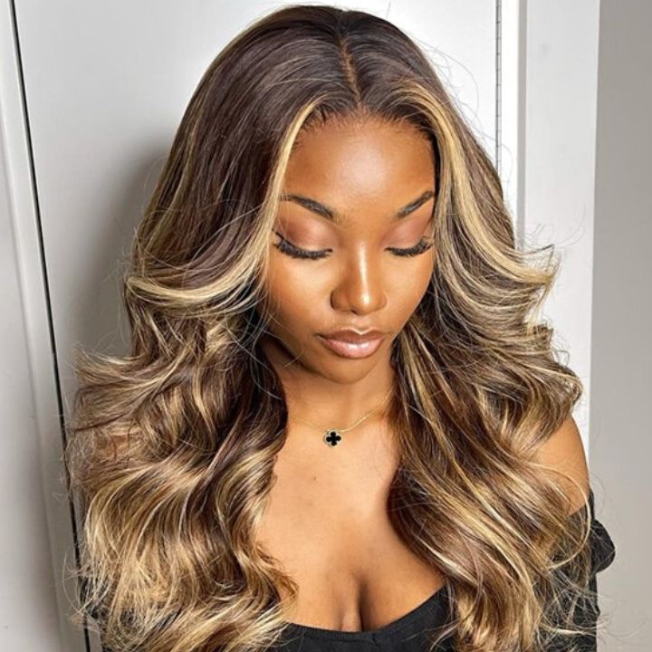 Trendy Ready To Wear Blonde Highlight Glueless Pre Cut Lace Body Wave