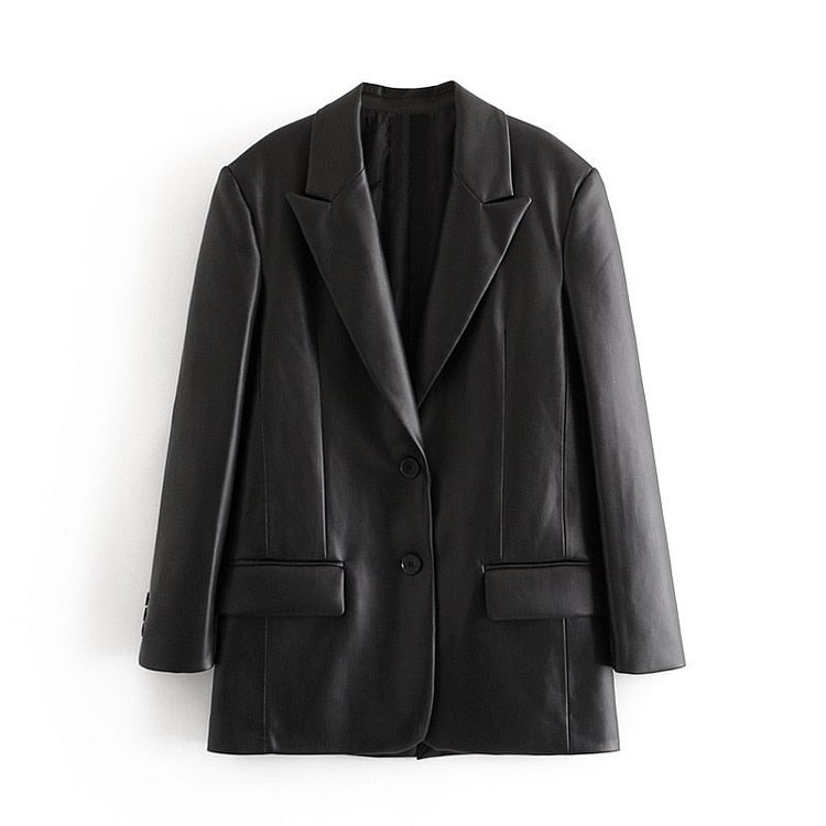 Long PU Faux Leather Blazers Women Leather Jacket Coat Brand New Women's Jackets Outerwear Ladies Coats Female Leather Suit - BlackFridayBuys