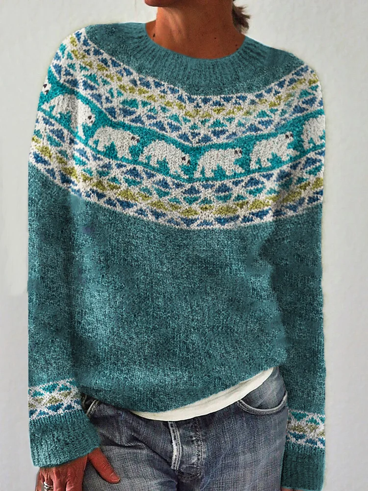 VChics Polar Bear Inspired Knit Cozy Yoke Sweater