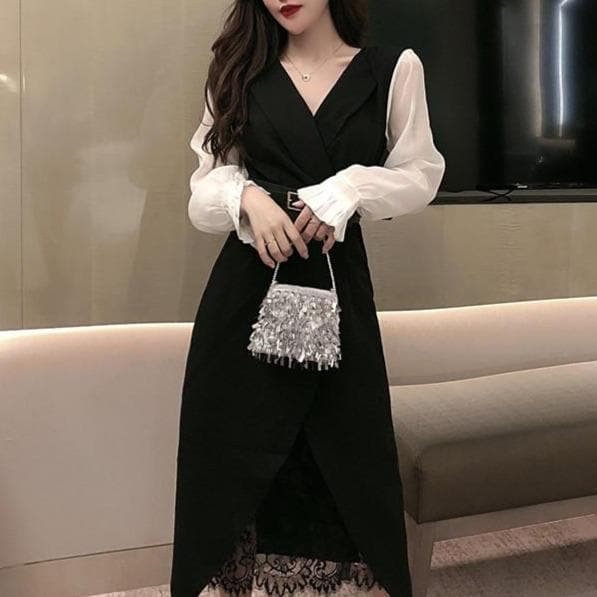 Ladies Business Suit Lace Long T-shirt A Set SS0427