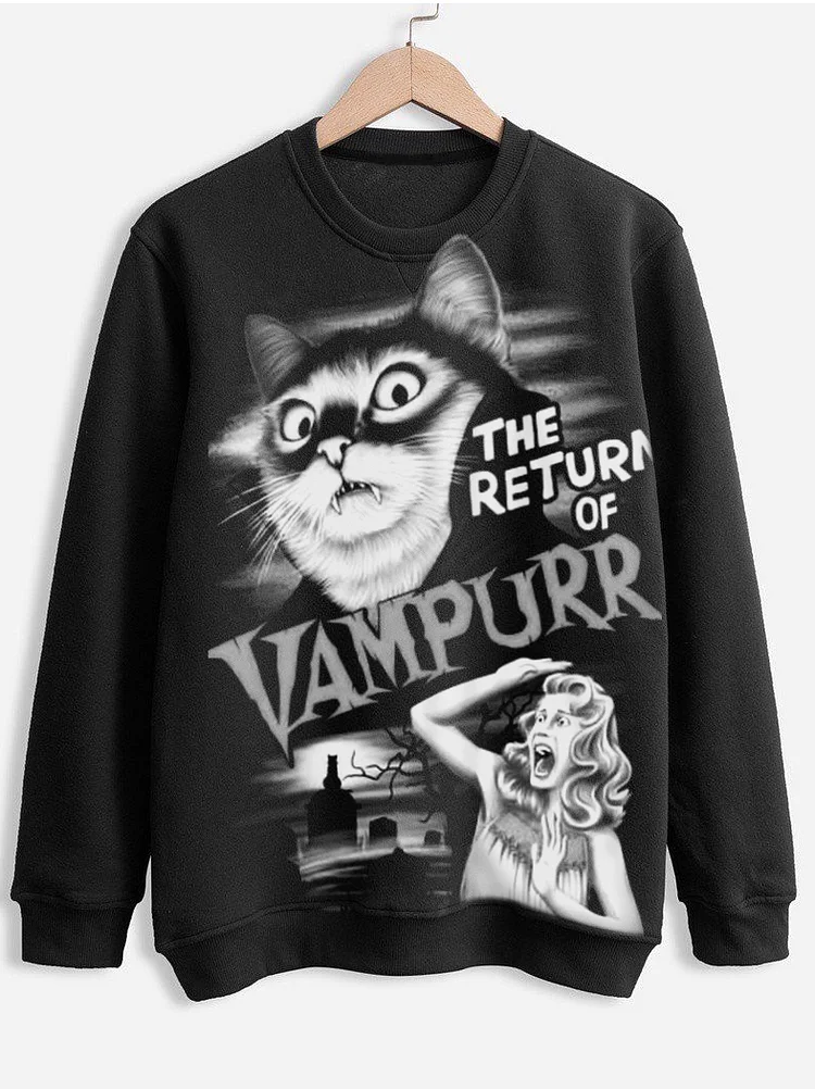 Men's The Return Of Vampurr Cat Graphic Print Sweatshirt