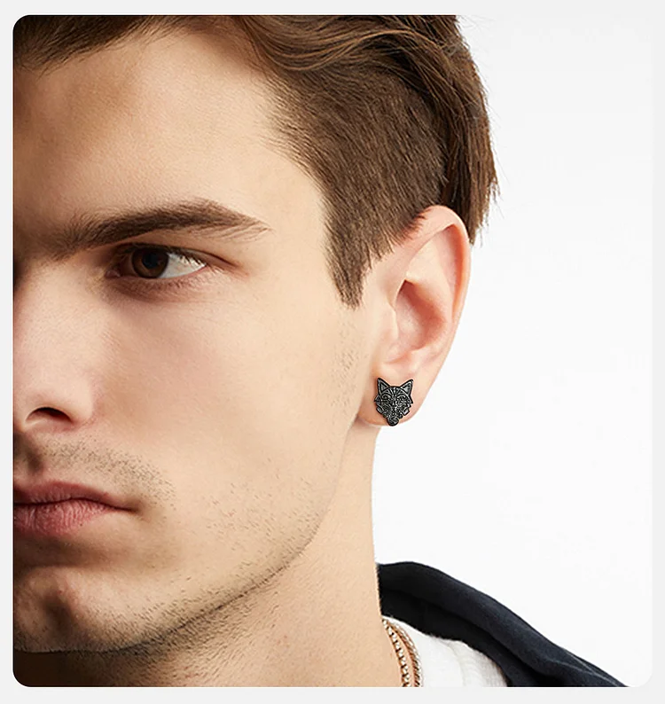 Viking Wolf Head Stud Earrings