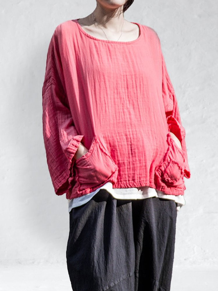 Oversize Patch Pocket Washed Comfy Tunic