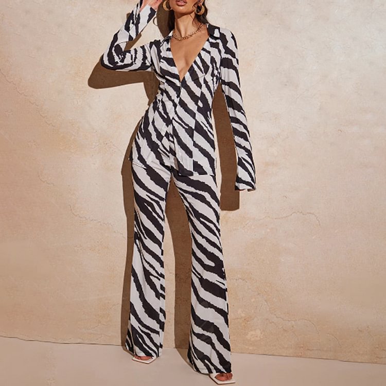 Casual Contrast Print Shirt Two Piece Set