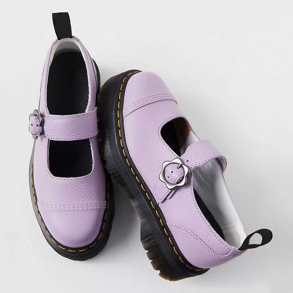 Purple Vegan Leather Platform Mary Janes With Buckle Fastening strappy design Nicepairs
