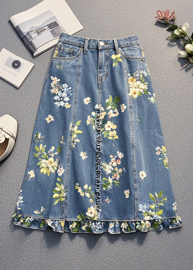 Dark Blue Denim Ruched Bustle Skirt