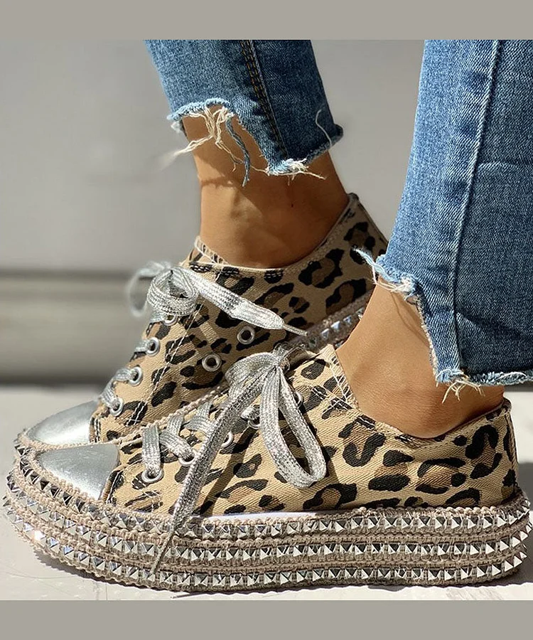 Boho Leopard Print Splicing Flat Shoes For Women Cotton Fabric