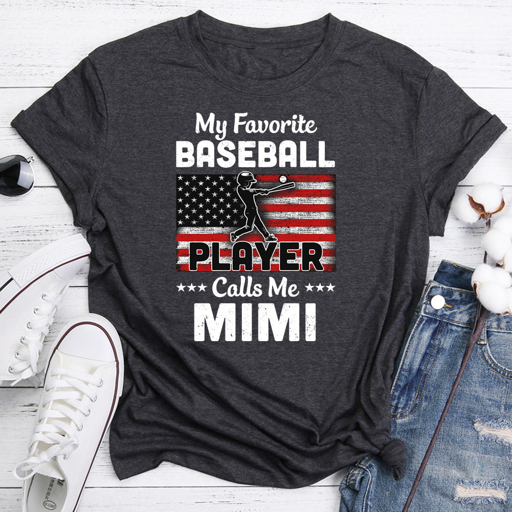 My Favorite Baseball Player Calls Me Mimi American Flag T-shirt Tee -06504-Guru-buzz