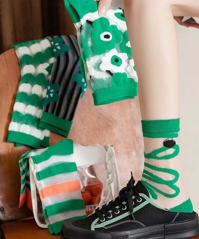 Japanese Style Green Series Jacquard Breathable Mid Length Socks