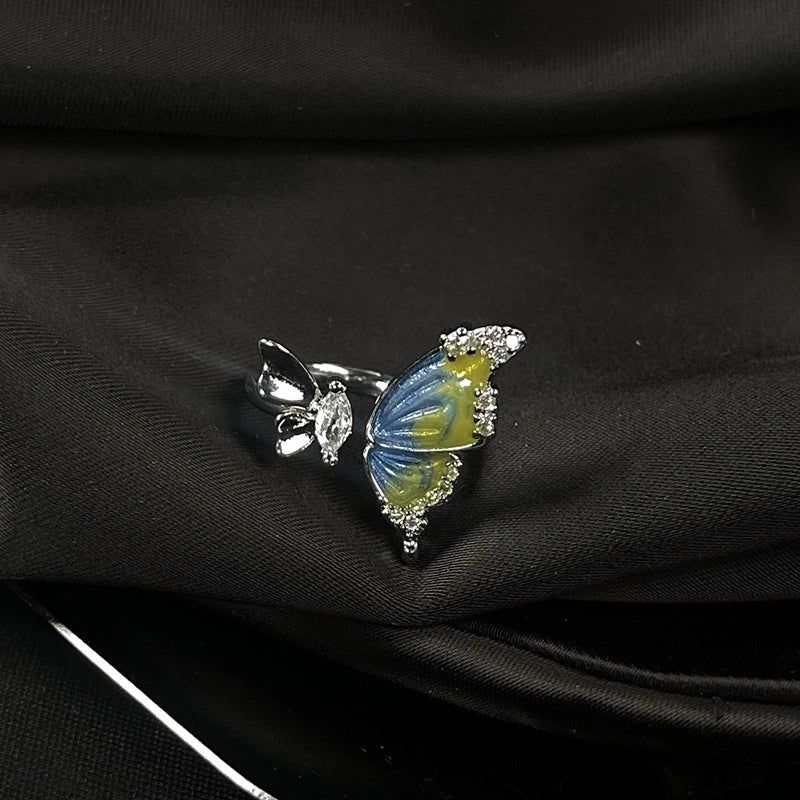 Copper Enamel Butterfly Open Rings