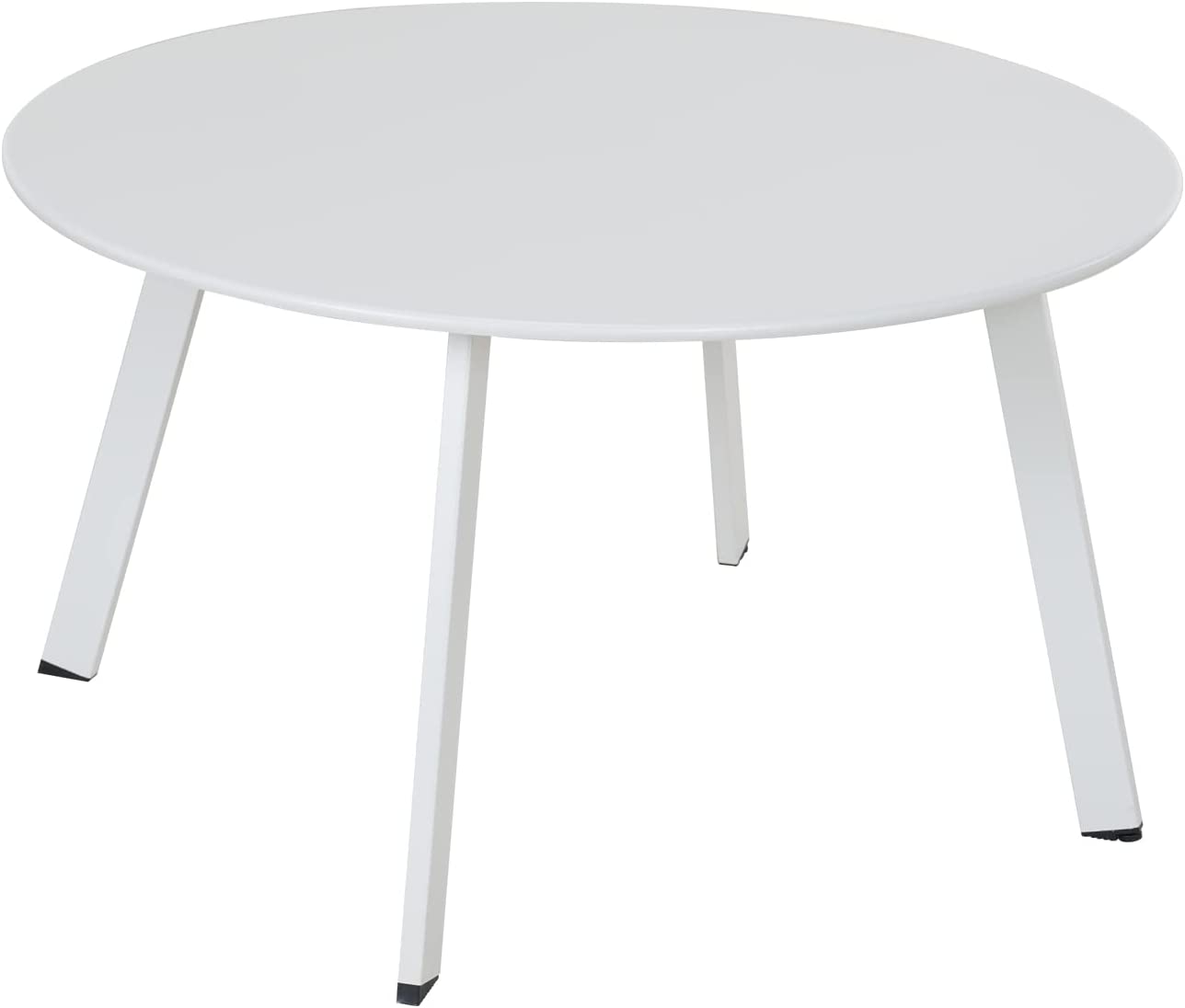Round Steel Patio Coffee Table, Weather Resistant Outdoor Large Side Table White