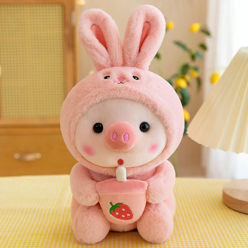 Cuteeeshop Pink Strawberry Cow Bunny Plush For Gift Cute Plush Milk Tea Pig Plush Toys