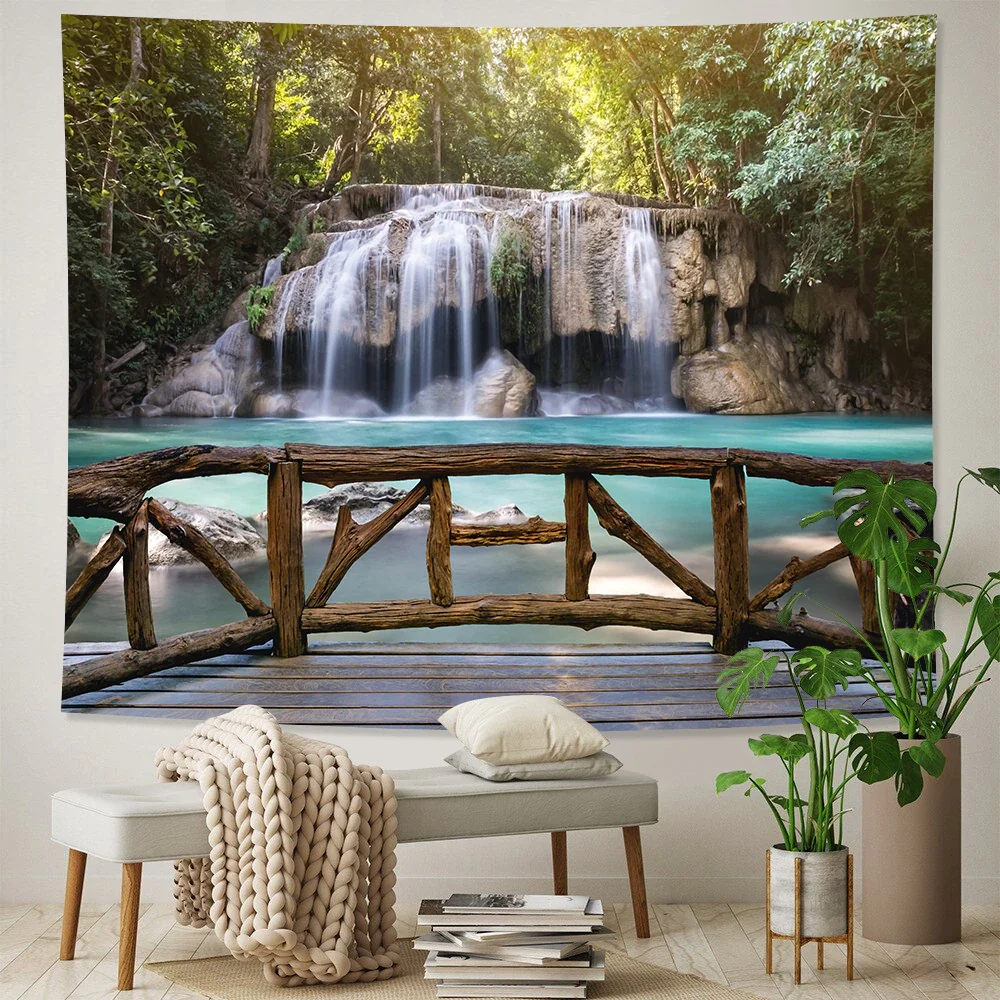 Nigikala waterfall forest home art tapestry Hippie Bohemian decoration large bed sheet background wall sofa blanket