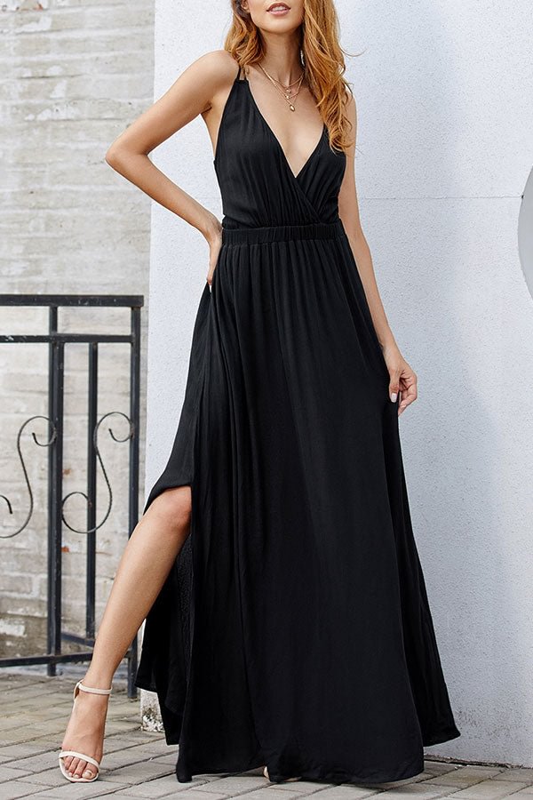 Black V-neck Spaghetti Straps Backless Prom Dress - Chicaggo
