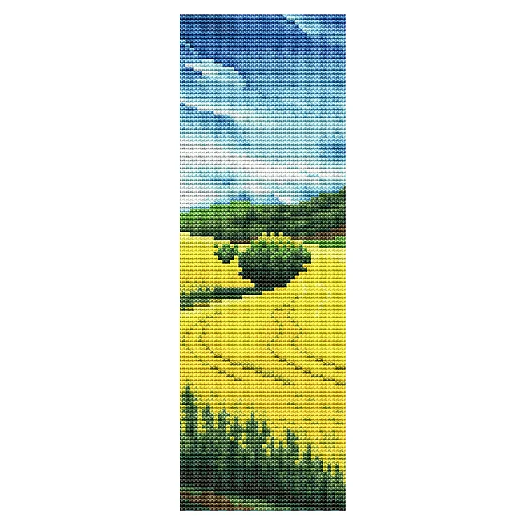 11CT Stamped Double-Sided Rape Flower Field Embroidery Bookmarks 18x6cm for Kids gbfke