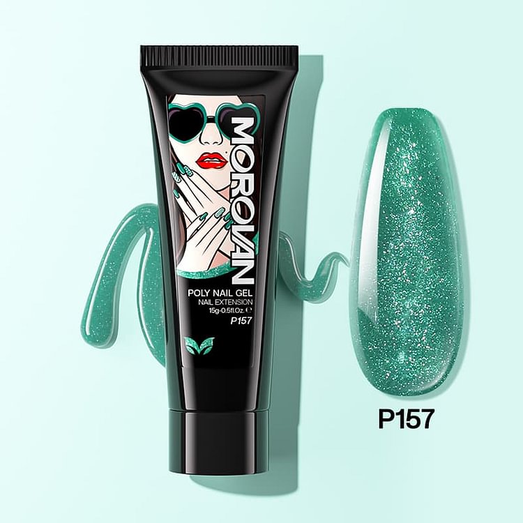 Cyan Green Water Glitter Poly Nail Gel