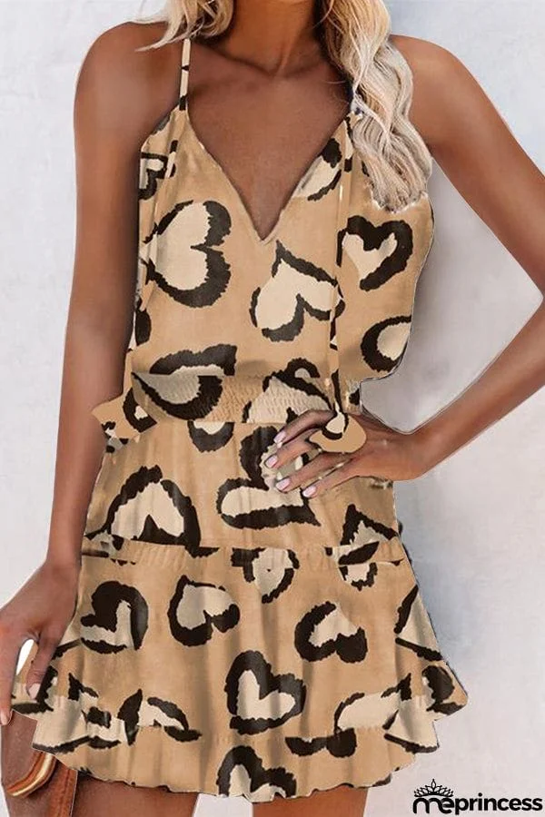 Fashion V-neck Sling Print Mini Dress