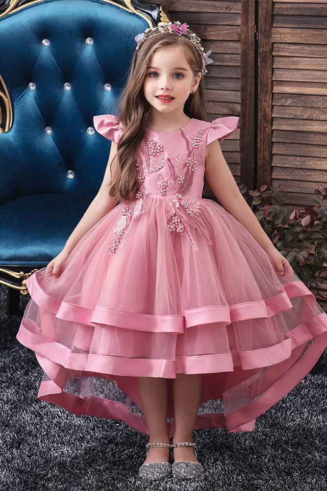 Dresseswow Cap Sleeves Hi-Lo Flower Girl Dresses With Bowknot