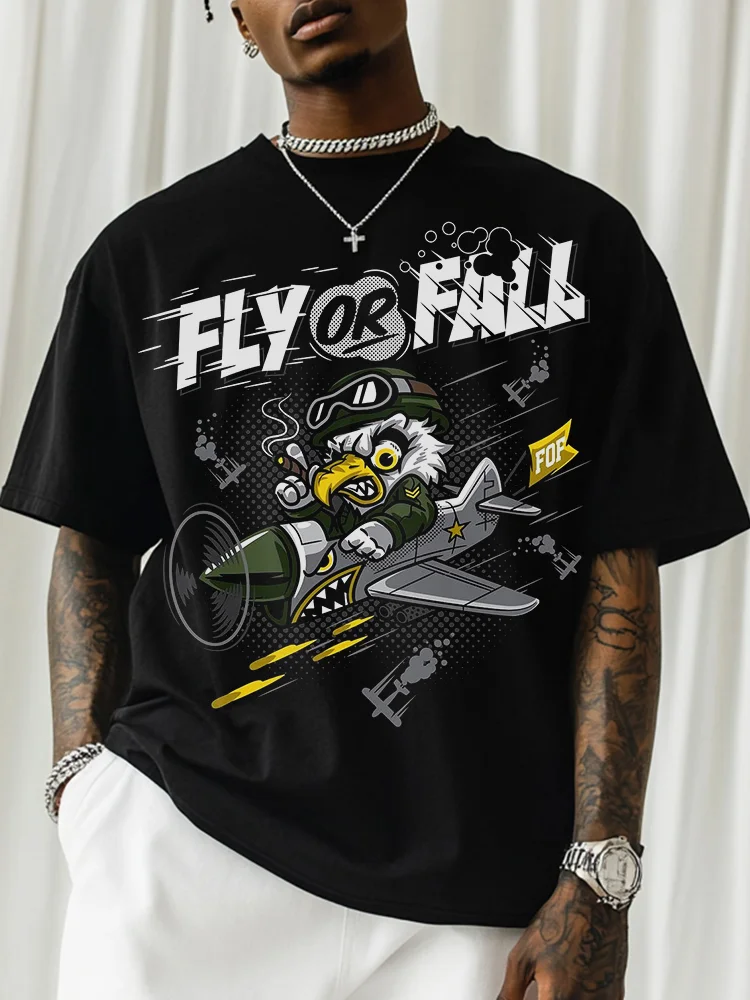 Men's Fly Or Fall Journal Eagle Pilot Print T-Shirt