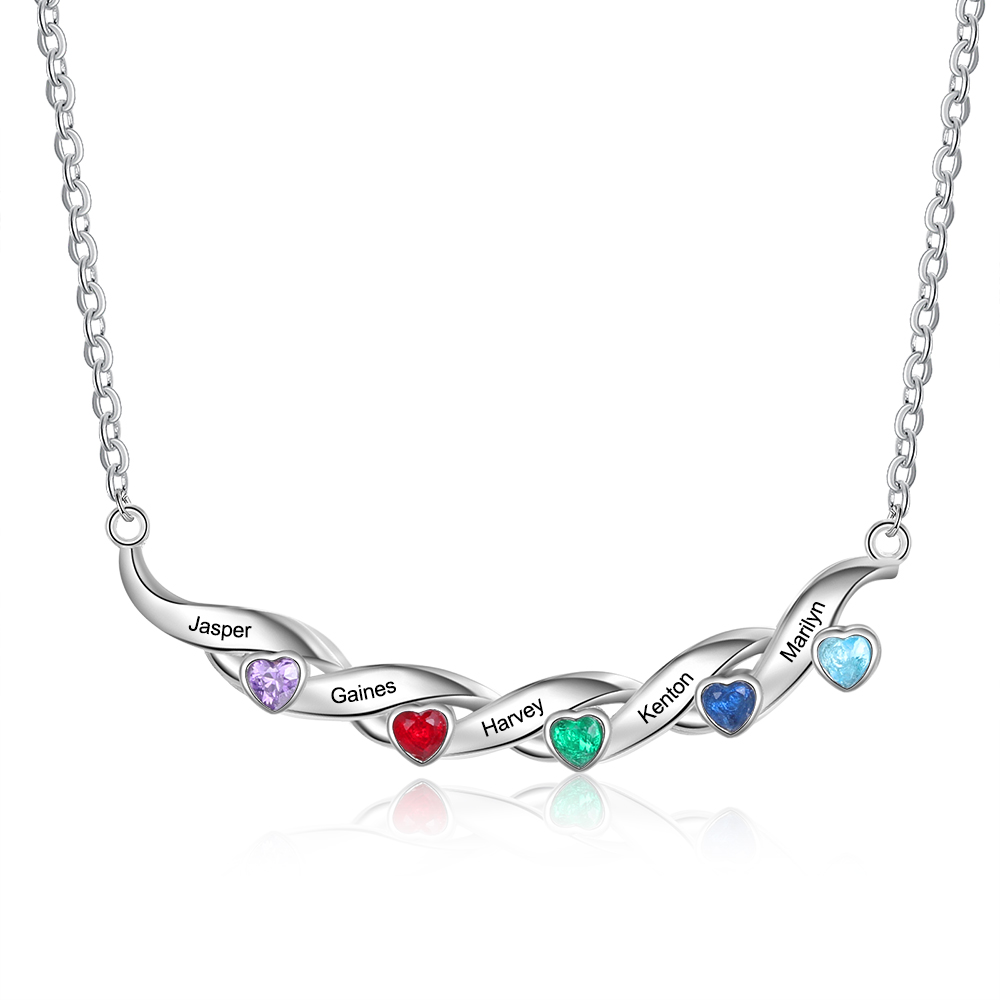 Personalized Infinity Necklace with 5 Heart Birthstones Family Necklace