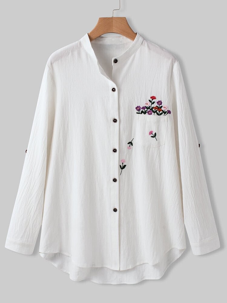 Casual Stand Collar Embroidered Blouse socialshop