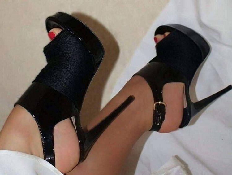 Women's Black Peep Toe Buckle Slingback Heels Sandals |FSJ Shoes