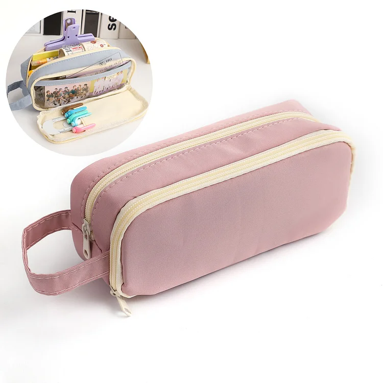 Journalsay Cream Large Capacity Pencil Case Multifunction Portable Zipper Student Stationary Storage Pencil Bag