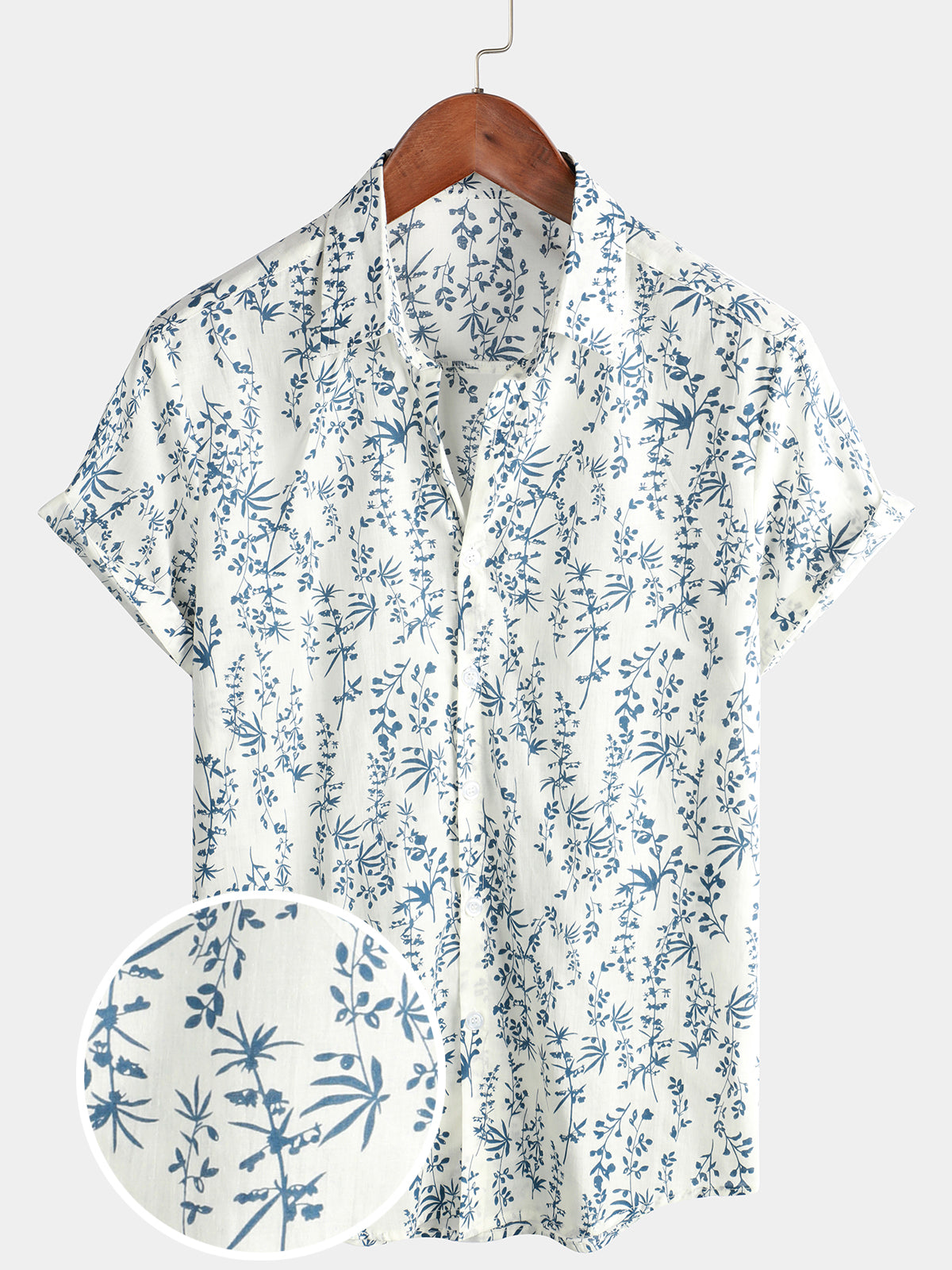 Men's Cotton Floral Button Up Summer Short Sleeve Shirt