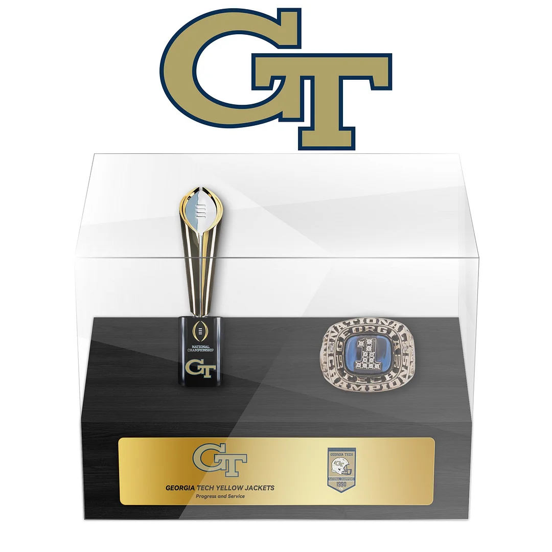 Georgia Tech Yellow Jackets NCAA Football Championship Trophy And Ring Display Case