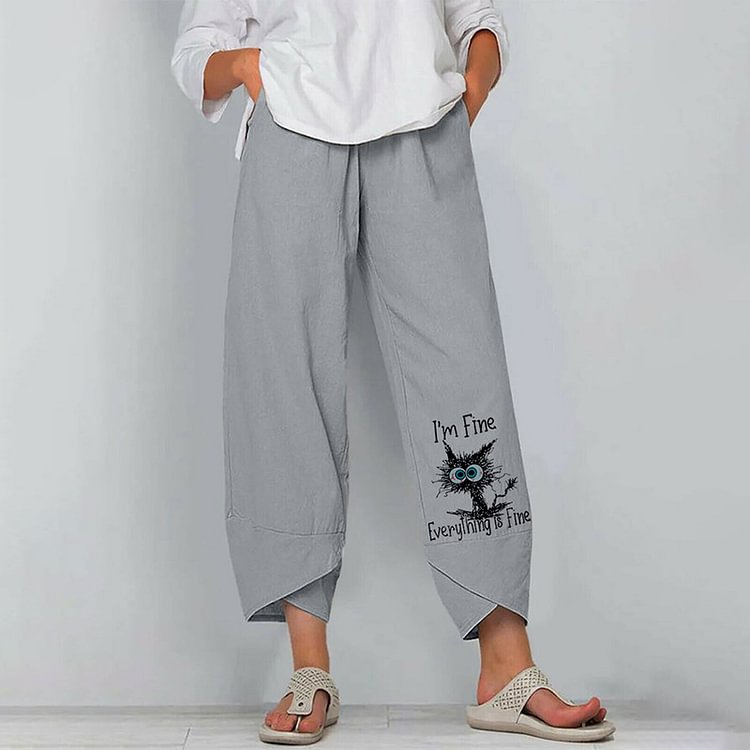 Comstylish Cat Print Loose Casual Pants
