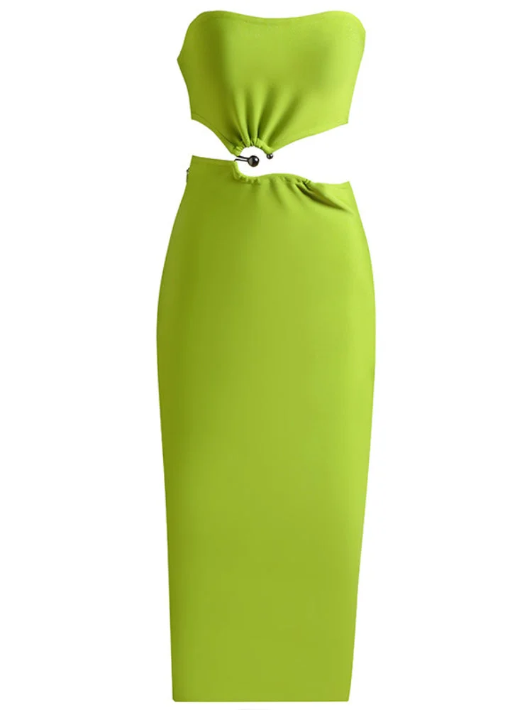 ABEBEY-Green Bandage Sleeveless Slim Skinny Dress