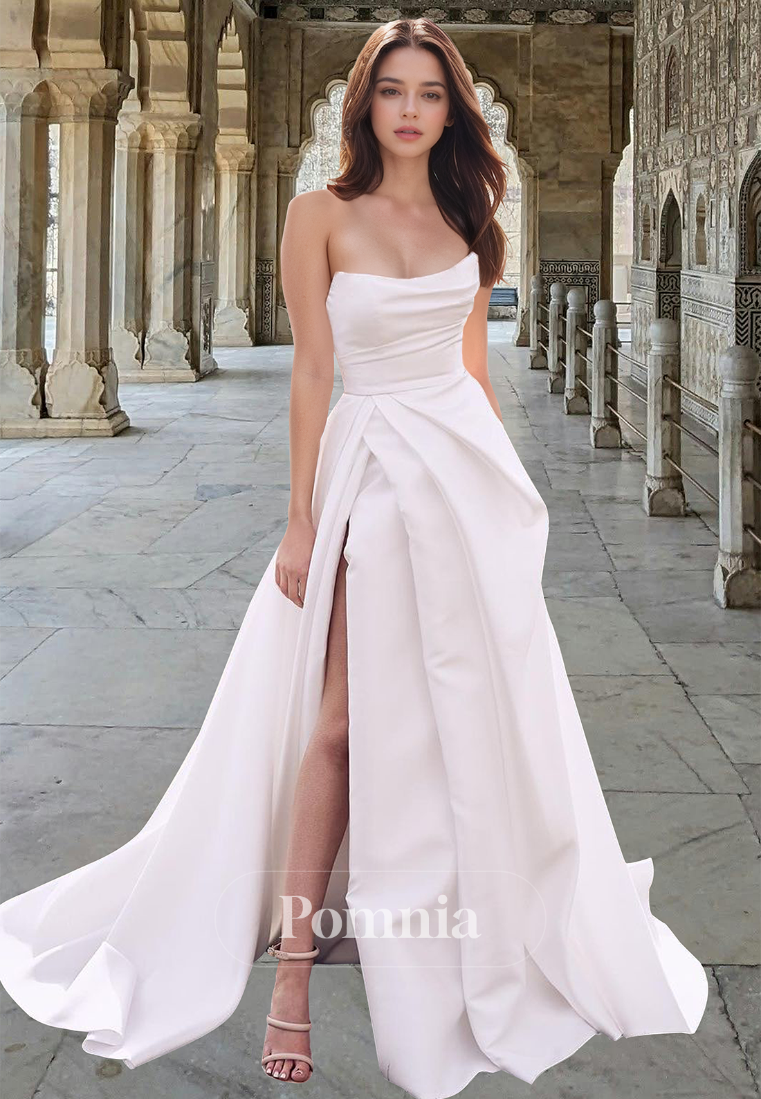 pleated strapless wedding dress with empire waist Simple A-Line Sleeveless Empire-Waist Satin Floor length Size:medium (6-8) meta-related-collection-monstera-cereus-blue Emerald green saree outfit this dress is perfect
