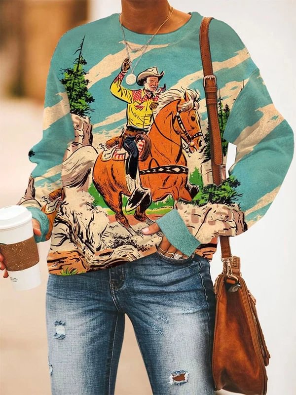 Western Cowboy Vintage Rodeo Print Sweatshirt
