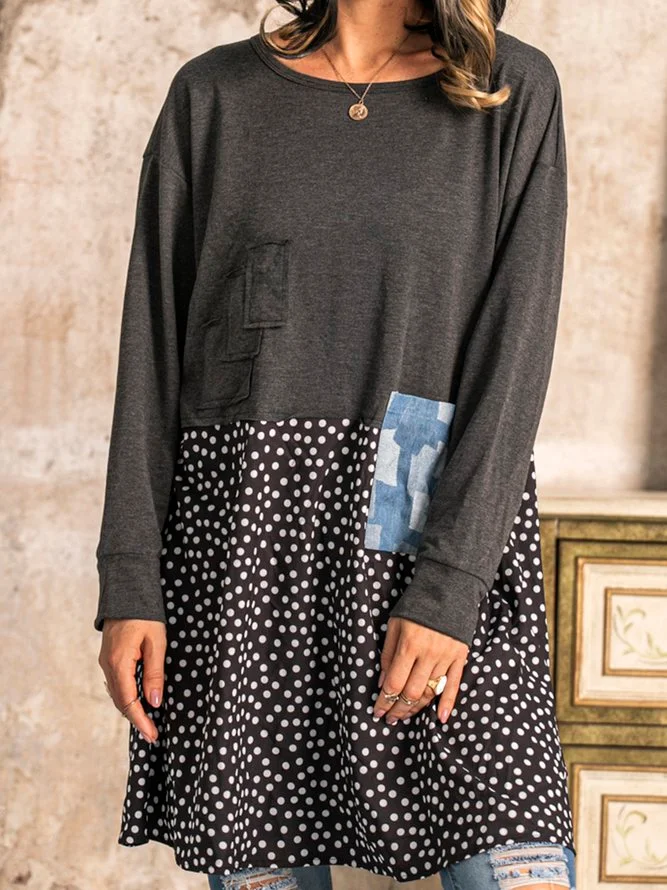Polka Dots Appliqued Casual Cotton-Blend Shirts & Tops Tunics Zaesvini