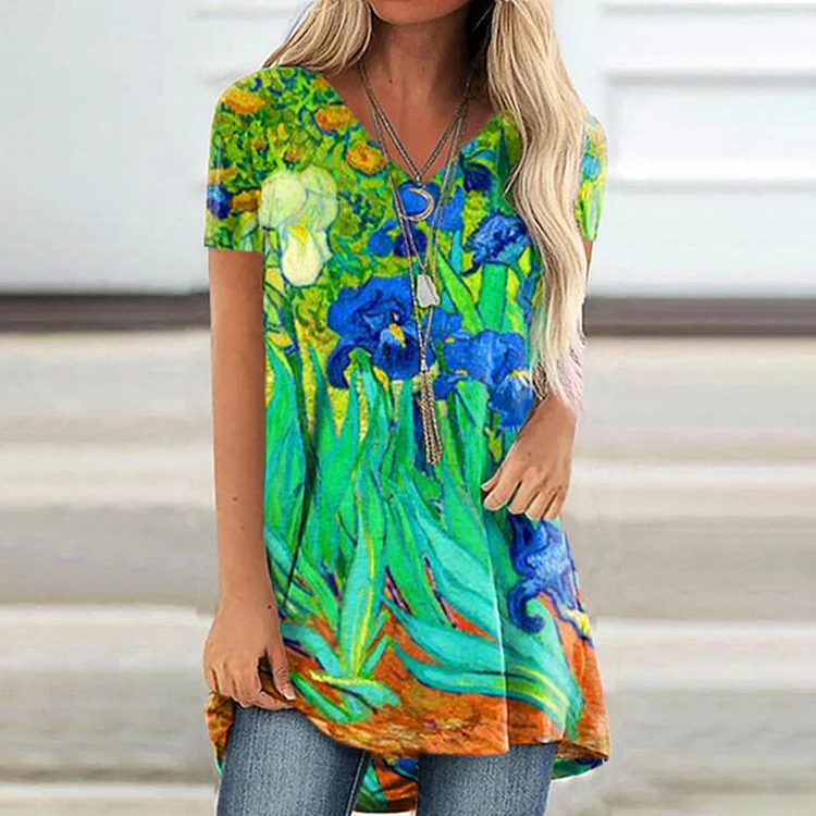 Oil Painting Iris Print Tunic